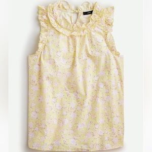 J. Crew Floral Ruffle Trim Sleeveless Blouse/Top in Rose Vines